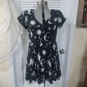 Black & White Moon & Sun Lace Front Dress